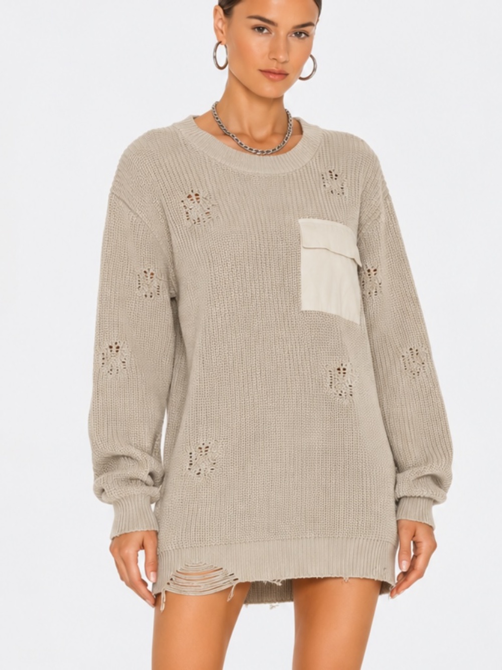 SER.O.YA Devin Distressed Knit Sweater Dress Size XXS